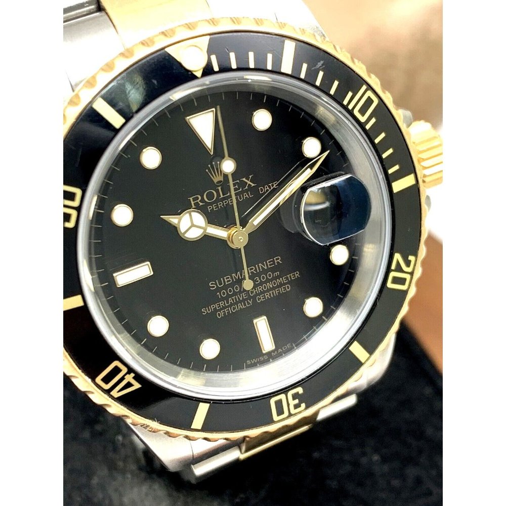 Rolex Men's Watch 16613 Submariner Automatic Black Dial Two Tone 18k Gold Steel